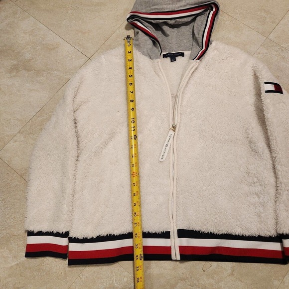 Tommy Hilfiger Womens L Large Spellout Fleece Sherpa High Deep Pile Teddy Jacket - Picture 6 of 10